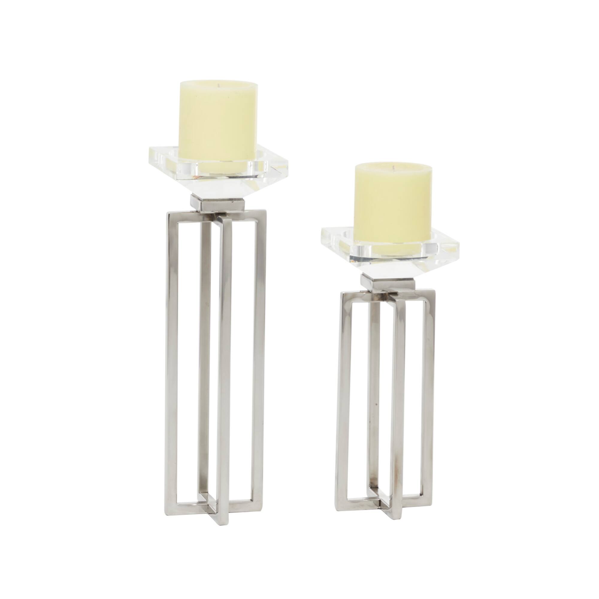 Silver Stainless Steel Glam Candle Holder Set